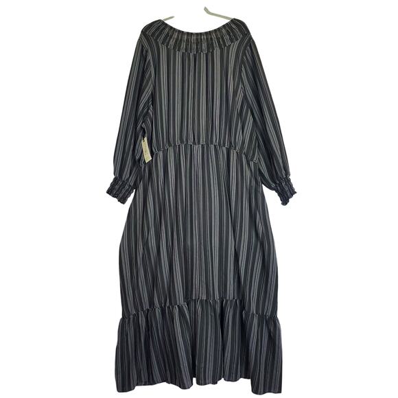 Terra & Sky Black Stripe Peasant Cottagecore Maxi Dress 4X Ruffle Farm Country - Picture 4 of 16